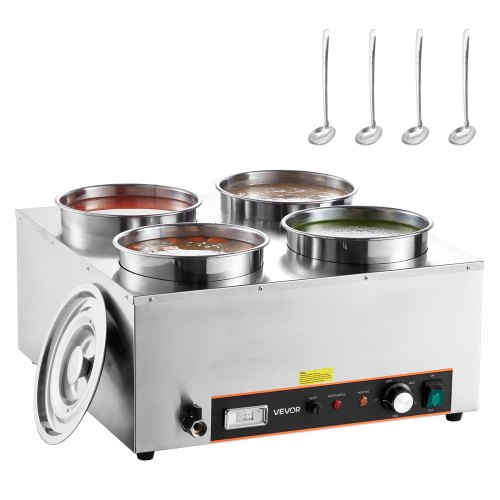 

VEVOR Commercial Soup Warmer Soup Station with 4*6.34Qt Pot Soup Kettle Warmer