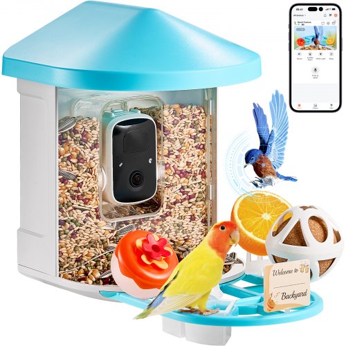 

VEVOR Smart Bird Feeder with Camera, 2K HD AI Identify 10,000+ Bird Species, Solar-Powered Bird Watching Camera with Auto Capture & Instant Notify, Wireless Outdoor Ideal Gift for Bird Lovers (Blue)