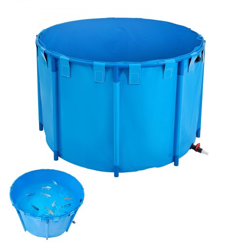 

Canvas Fish Pond Above Ground Fish Tank 448.8 Gal Round Koi Pond (Blue)