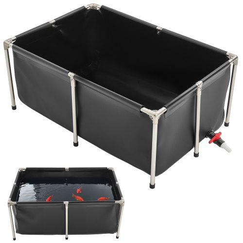 

Canvas Fish Pond Above Ground Koi Tank 126.8 Gal Rectangular Pond (Black)