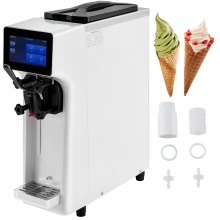VEVOR Commercial Ice Cream Maker, 10-20L/H Yield, 1000W Countertop Soft Serve Machine with 4.5L Hopper 1.6L Cylinder Touch Screen Puffing Shortage Alarm, Frozen Yogurt Maker for Café Snack Bar, White