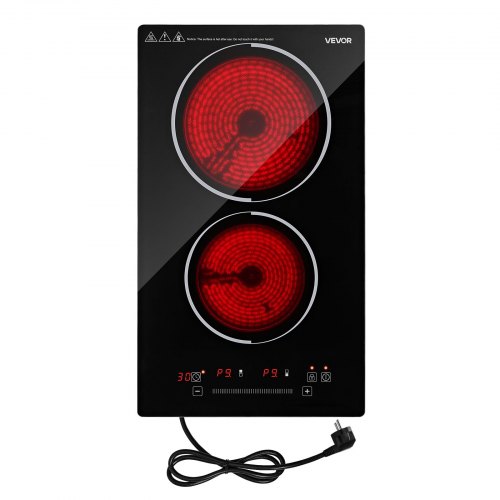 

VEVOR Electric Cooktop 12inch 2 Burners Portable Stove Top 1800W 120V, Ceramic Countertop/Built-in Radiant Electric Stove, with 9 Power Levels, Timer, Child Lock, Over-Heat Guard, Touch Control