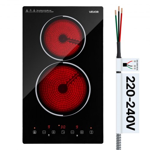 

VEVOR Electric Cooktop 12inch 2 Burners Stove Top 3000W 220V No Plug, Ceramic Built-in Radiant Electric Stove, with 9 Power Levels, Timer, Child Lock, Over-Heat Guard, Touch Control