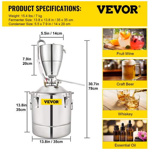 VEVOR Moonshine Still Distillery Kit 5.5Gal Whiskey Distilling Kit w/ Water Pump 