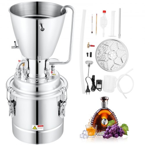 

VEVOR Water Alcohol Distiller, 8 Gal/30 L, 304 Stainless Steel Still w/ 6-Lap Coil & Exhaust Port, Home Distillery Kit w/Thermometer Pump, Oxygen-Free Steaming for Purer Whiskey Brandy Essential Oil