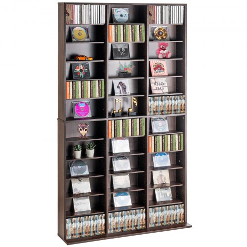 

VEVOR Media Storage Cabinet 12 Layers Adjustable DVD Shelves 1080 CDs Espresso