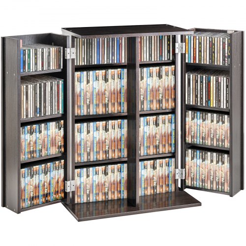 

VEVOR Media Storage Cabinet, 4-Layer DVD Shelf Holds 576 CDs, Adjustable CD Shelves 16 Compartments, Protects & Organizes Music, Movie, Video Games or Memorabilia Collections, Nut-brown