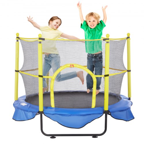 

VEVOR 5FT Trampoline for Kids, 60" Indoor Outdoor Trampoline with Safety Enclosure Net, Basketball Hoop and Ocean Balls, Mini Toddler Recreational Trampoline Birthday Gifts for 3+ Years Kids