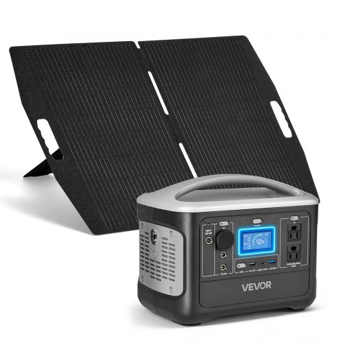 

VEVOR Portable Power Station with 100W Solar Panel, 600W Solar Generator Power Station, 493Wh LiFePO4 Battery Backup with 8 Output Ports for Home Emergency, Outdoor Camping, RV Travel