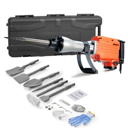 VEVOR Demolition Jack Hammer, 2200W Electric Jackhammer Heavy Duty, 1440 BPM Concrete Breaker 6pcs Chisels Bit Chipping with Case