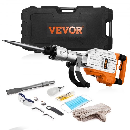 

VEVOR Demolition Jack Hammer, 3500W Jack Hammer Concrete Breaker 1900 BPM Heavy Duty Electric Jack Hammer, 2pcs Chisel with Gloves & 360°C Swiveling Front Handle for Trenching and Breaking Holes