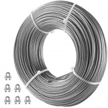Vevor Galvanized Steel Cable Aircraft Cable 1/8'' 500ft 7x7 With Cable Clamps