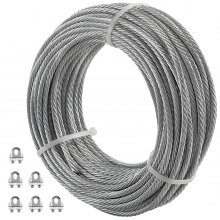 VEVOR Galvanized Steel Cable Aircraft Cable 3/16'' 249ft 7x19 with Cable Clamps