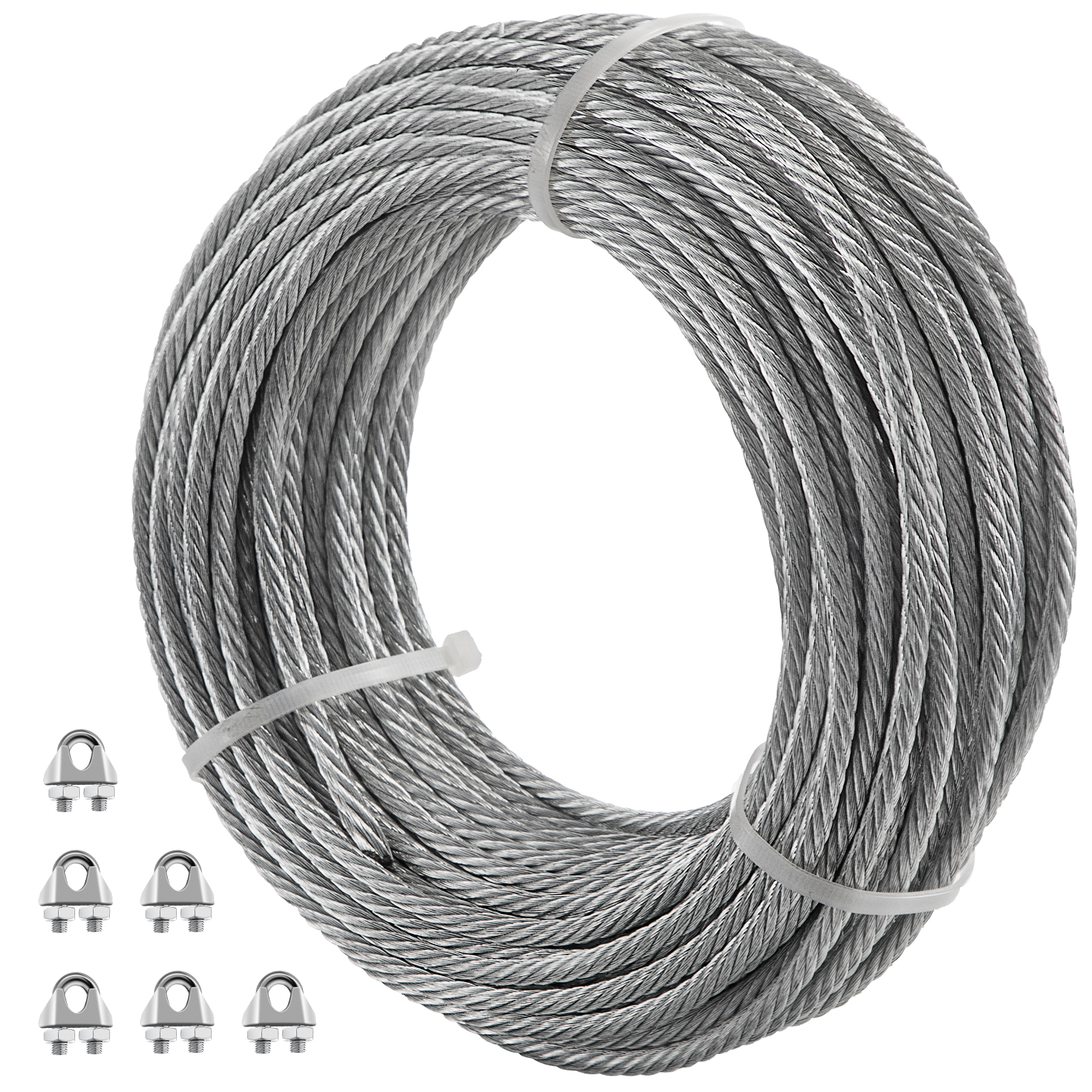 VEVOR&nbspGalvanized Steel Cable Aircraft Cable 3/16'' 249ft 7x19 with Cable Clamps от Vevor Many GEOs