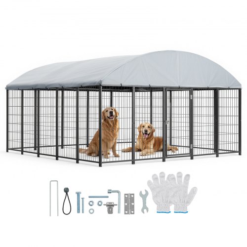 VEVOR Outdoor Dog Kennel, 9.8 x 9.8 x 5.4 ft Large Dog Kennel with Secure Lock, Outside Dogs Enclosures with UV-Resistant & Waterproof Roof Cover, Hea