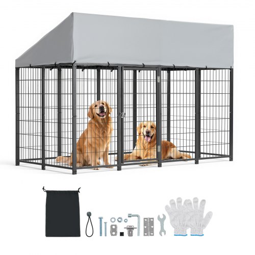 

VEVOR Outdoor Dog Kennel, 7.87 x 3.94 x 5.4 ft Large Dog Kennel with Secure Lock, Outside Dogs Enclosures with UV-Resistant & Waterproof Roof Cover, Heavy Duty Pet Crate Cage Run for Large Dogs
