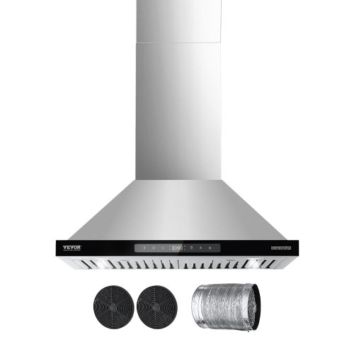 

VEVOR Wall Mount Range Hood, 30 inch Chimney-Style Ceiling Mount Vent, 800 CFM Stainless Steel Kitchen Stove Hood with Gesture & Touch Control, LED Light, Baffle Filters, Ducted/Ductless Convertible