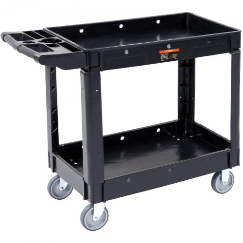 

VEVOR Utility Service Cart, 2 Shelf 550LBS Heavy Duty Plastic Rolling Utility Cart with Swivel Wheels, Medium Lipped Shelf, Ergonomic Storage Handle for Warehouse/Garage/Cleaning/Office