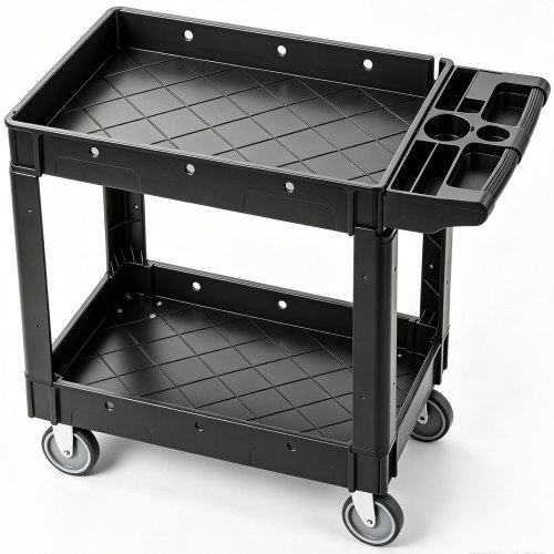 VEVOR Utility Service Cart 2 Shelf 550LBS Heavy Duty Plastic Rolling Utility Cart with 360 Swivel Wheels Medium Lipped Shelf Ergonomic Storage Han