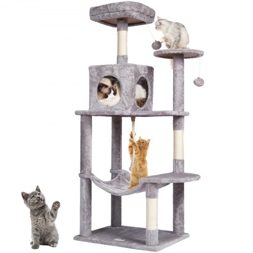 

VEVOR Cat Tree 56.2" Cat Tower with Cat Condo Sisal Scratching Post Light Grey