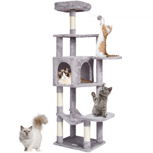 

VEVOR Cat Tree 60.6" Cat Tower with Cat Condo Sisal Scratching Post Light Grey