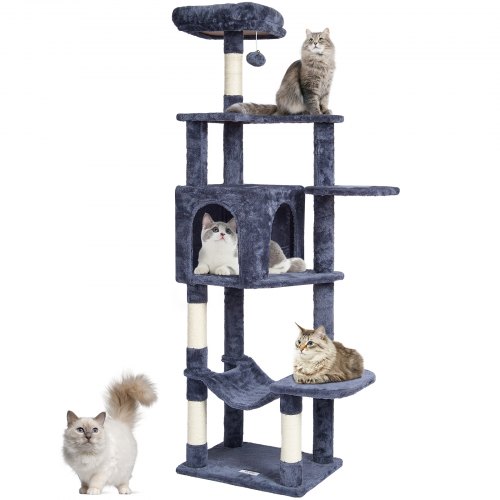 

VEVOR Cat Tree 60.6" Cat Tower with Cat Condo Sisal Scratching Post Dark Grey