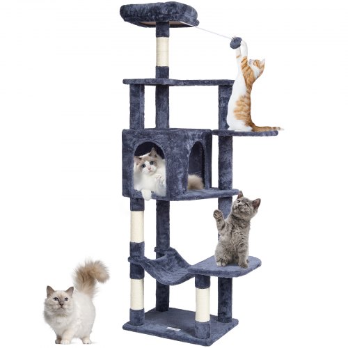 

VEVOR Cat Tree 60.6" Cat Tower with Cat Condo Sisal Scratching Post Dark Grey