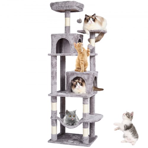 

VEVOR Cat Tree 160 cm Cat Tower with 2 Cat Condos Scratching Post Light Grey