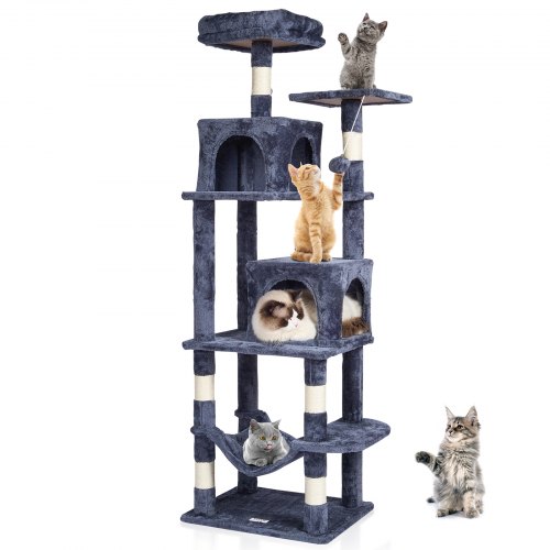 

VEVOR Cat Tree 63" Cat Tower with 2 Cat Condos Sisal Scratching Post Light Grey