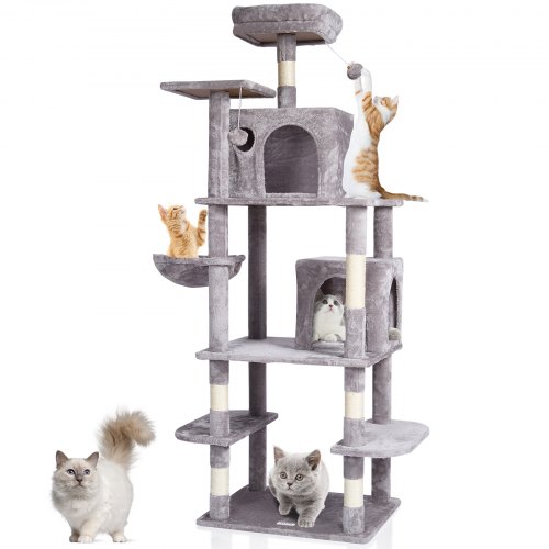 

VEVOR Cat Tree 174 cm Cat Tower with Cat Condos Sisal Scratching Post Light Grey