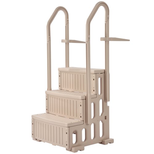 

3-Step Taupe Pool Ladder of Double Handrails Supports 400 lb for 36-48 In Pools