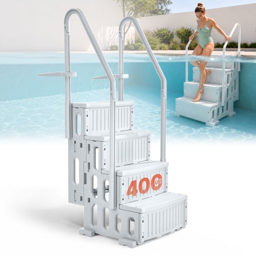 VEVOR Swimming Pool Ladder, 4-Step Double Handrails Stairs with Non-slip Heavy Duty Steps, Reliable 400 lbs Max Load Capacity, for 48-54 In Inground & Above-ground Pools of Any Decking Surface, Grey
