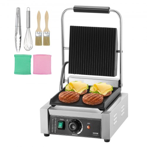 

VEVOR Commercial Panini Press Grill Electric Sandwich Maker Griddle Plate 9"x9