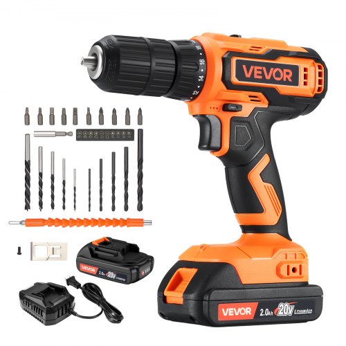 

VEVOR Cordless Drill Driver, 1/2 inch Metal Chuck, Dual-Speed Variable, Drill Driver Kit with Lithium Battery and Charger, Belt Clip, for Wood and Metal Drilling, Screw Tightening or Loosening