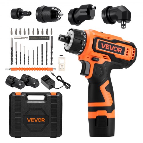 VEVOR Cordless Drill Driver 5-In-1 Drill Driver Kit Metal Chuck 2 Batteries