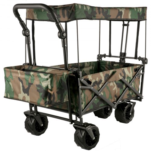 VEVOR Collapsible Folding Wagon with Removable Canopy, Heavy Duty Foldable  Wagon Utility Cart for Garden, Camping, Grocery Cart, Beach Wagon Cart with  Wheels and Rear Storage, Camouflage in the Yard Carts department
