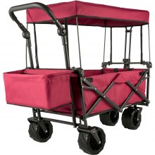 VEVOR Collapsible Wagon Cart, Foldable Wagon Cart w/ Removable Canopy 600D Oxford Cloth, Collapsible Wagon Oversized Wheels Portable Folding Wagon Adjustable Handles, For Beach, Garden, Sports, Red
