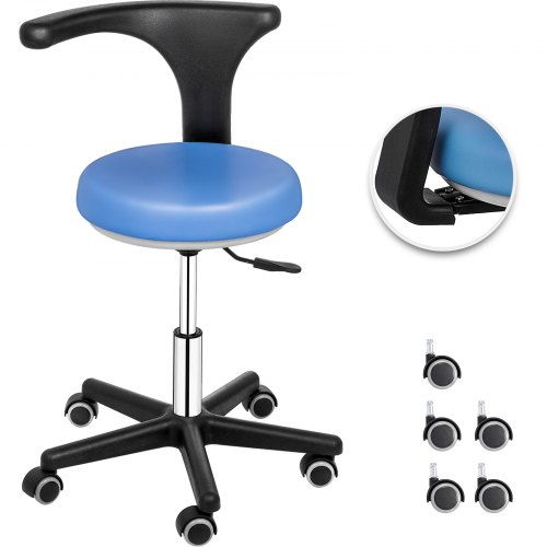 

Dental Medical Assistant Chair Nurse Stool with 360 Degree Rotation Armrest PU Leather Dark Blue