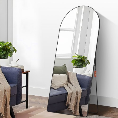 

VEVOR Arched Full Length Mirror, 1800 x 810 mm, Large Free Standing Leaning Hanging Wall Mounted Floor Mirror with Stand Aluminum Alloy Frame, Full Body Dressing Mirror for Living Room Bedroom, Black， 71'' x 32''