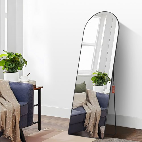 

VEVOR Arched Full Length Mirror, 1650 x 558 mm, Large Free Standing Leaning Hanging Wall Mounted Floor Mirror with Stand Aluminum Alloy Frame, Full Body Dressing Mirror for Living Room Bedroom, Black， 65'' x 22''
