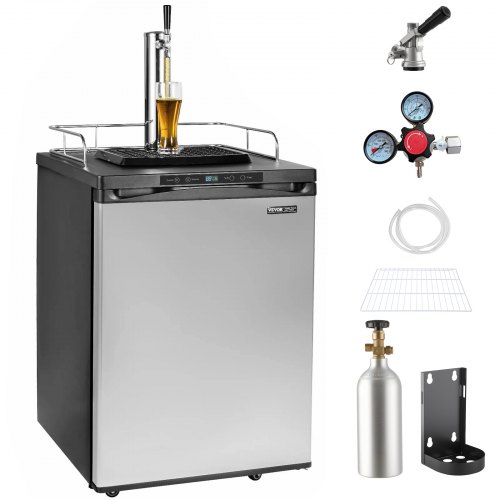 

VEVOR Beer Kegerator, Single Tap Draft Beer Dispenser, Full Size Keg Refrigerator With Shelf, CO2 Tank(No Gas), Drip Tray & Rail, 23°F- 82.4°F Temperature Control, 162L, Silver
