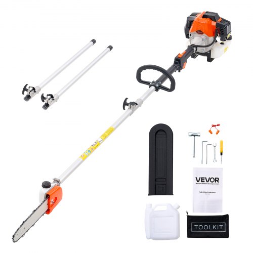 

VEVOR Gas Pole Saw, 43CC 2 Stroke Gas Powered Pole Saws with 10 in Cutting Bar, Cordless Tree Trimmer with 30 fl.oz Fuel Tank, 6.8 to 11.7 ft Extendable, Powerful Chainsaw for Tree Trimming Pruning