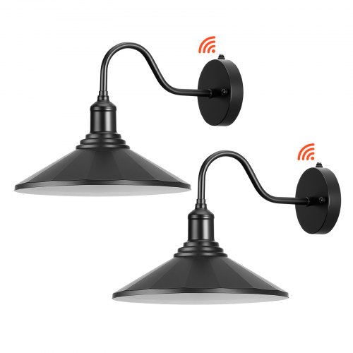 2 Pack Outdoor Barn Light 11.5 in Dusk to Dawn Gooseneck Wall Sconce Black