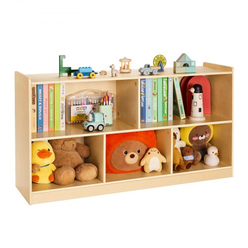 Toy Storage Organizer 2-Tier Cabinet 5 Section Cubbies for Home School Brown