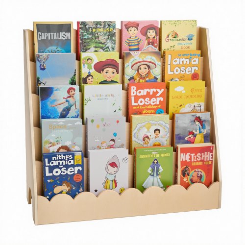 Kids Bookshelf 5-Tier Scalloped Wooden Front Facing Montessori Toddler Bookcase