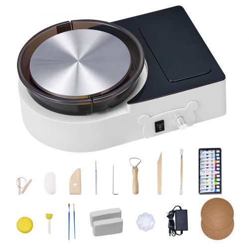 VEVOR Mini Pottery Wheel, 158 mm Turntable, Forward and Reverse Rotation, Adjustable Speed, Electric Clay Wheel for Kids and Adults, with Clay Shaping Tools, for Home DIY, Pottery Classes, White