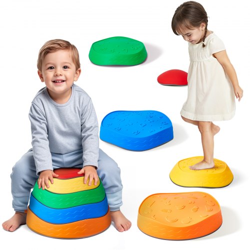 VEVOR Balance Stepping Stones for Kids, 5 PCS, Up to 220 lbs, Non-Slip Toddlers Sensory Stepping Stones, Obstacle Course Coordination Game Toys Indoor