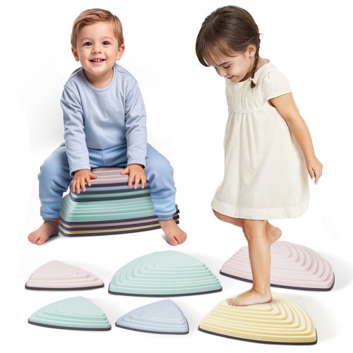 VEVOR Balance Stepping Stones for Kids, 6 PCS, Up to 220 lbs, Non-Slip Toddlers Sensory Stepping Stones, Obstacle Course Coordination Game Toys Indoor or Outdoor Play for Children Aged 3 4 5 6 7 8+ ETPHDJSJHKSJLWFRDV0