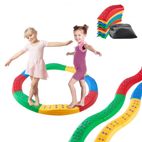 VEVOR Balance Beam Stepping Stones, 8 PCS Toddler Balance Boards Non-Slip Textured Surface & Rubber Pads, Montessori Toy for Kids 2-6, Build Coordinat