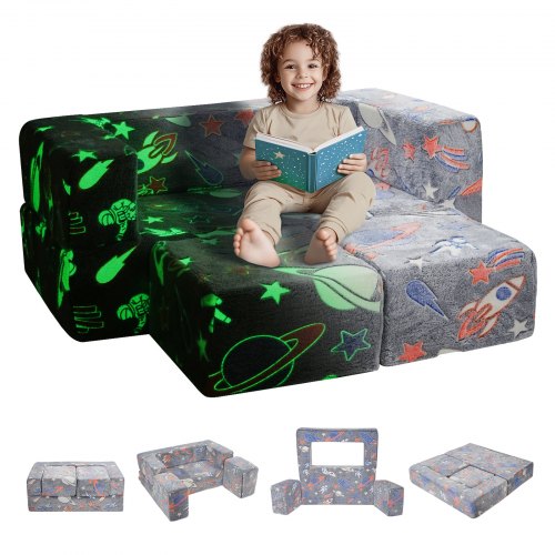 

VEVOR Modular Kids Play Couch 4Pcs DIY Glow in the Dark Toddler Chair Grey